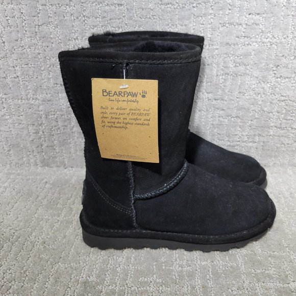 Bearpaw Emma Short Women's Size US 6 Black Suede Round Toe Mid-Calf Snow Boots. - Picture 1 of 10